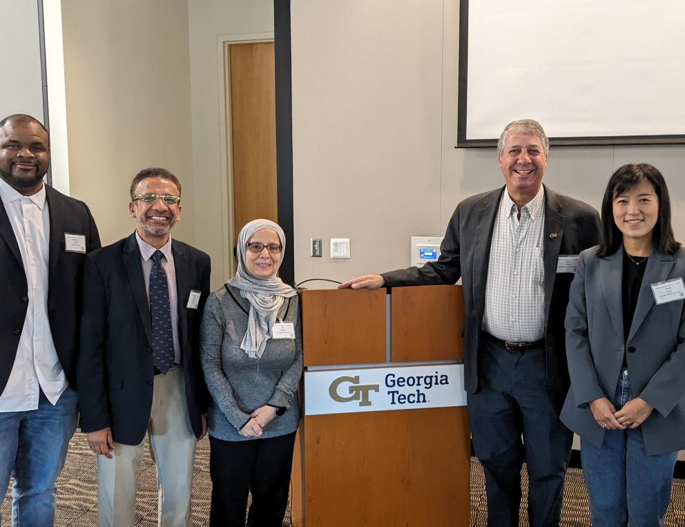 The project team includes faculty members from HBCUs and MSIs. From left to right: Kinnis Gosha (Morehouse College), Sajid Hussain (Fisk University), Lila Ghemri (Texas Southern University), Lew Lefton (Georgia Tech), and Kexin Rong (Georgia Tech).